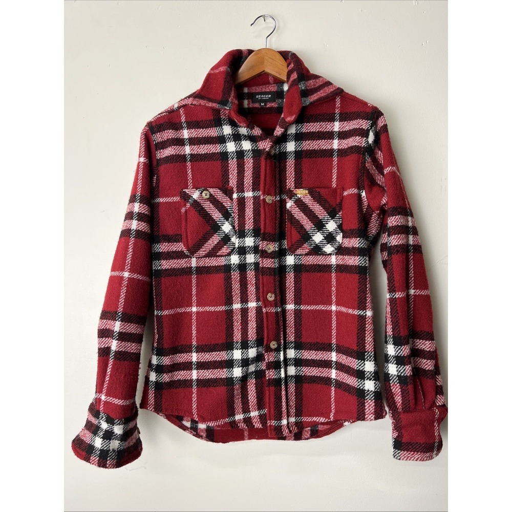 Seager Grit Company Men's Red And Black Plaid Wool Button Up Shirt Size Medium